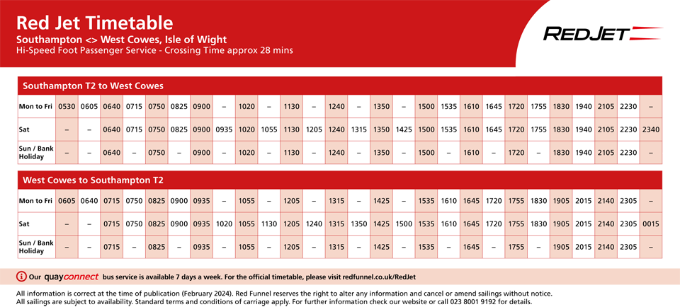 RedJet Timetable